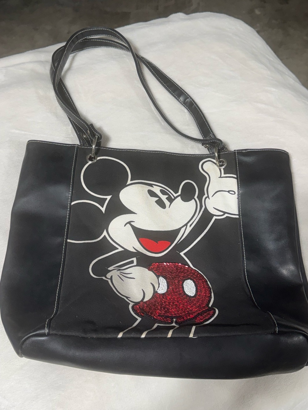 Vintage Mickey Mouse Tote Bag with Red Sequin Detail